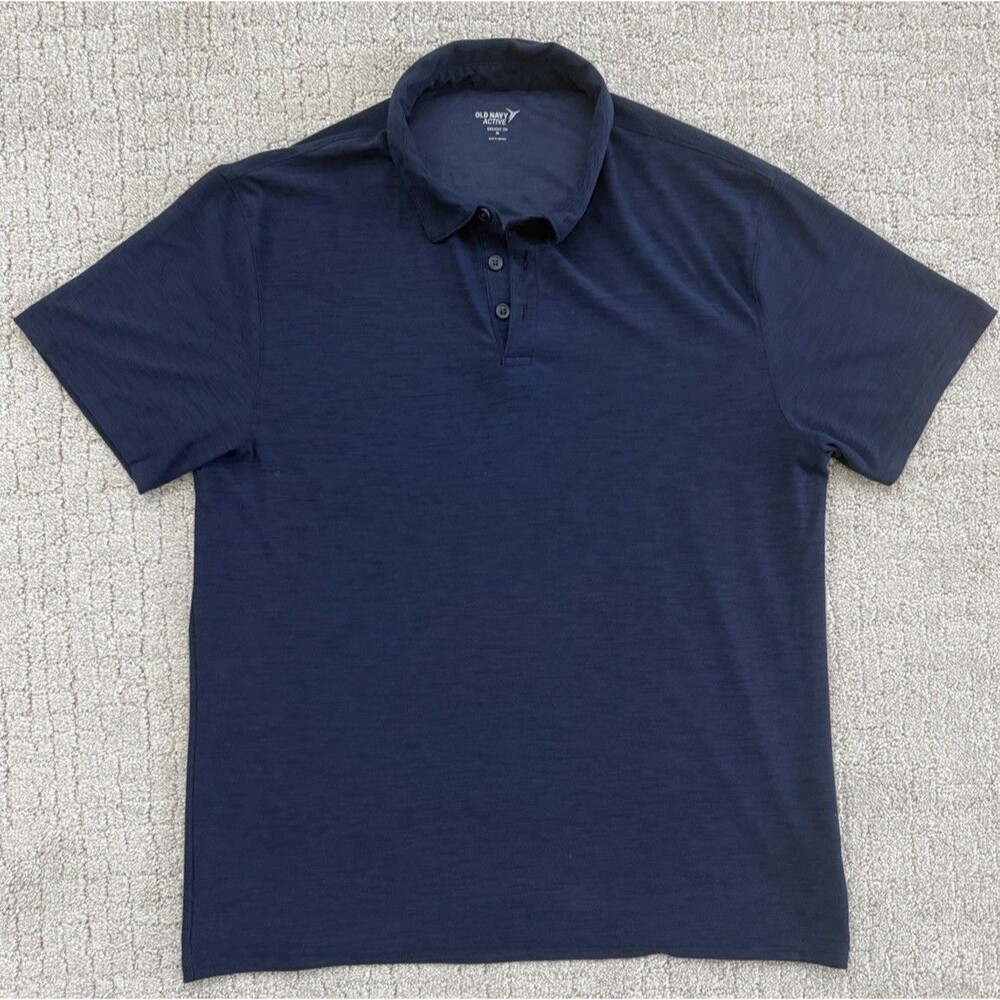 Old Navy Active Breathe ON Mens M Navy Blue Performance Golf Polo Shirt Stretch